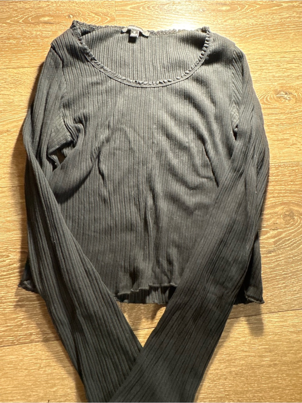 Ambiance Charcoal Ribbed Long Sleeve Scoop Crop Top